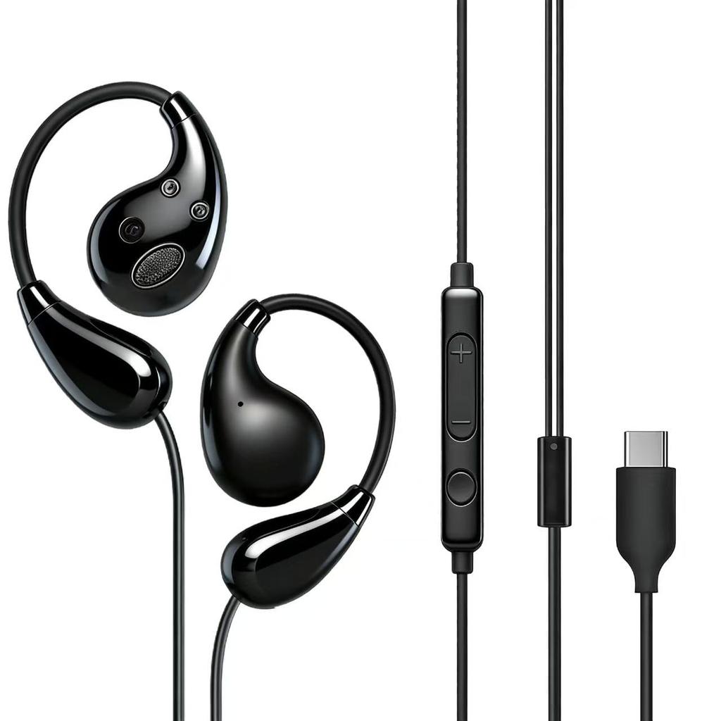 New with Volume Clear for Telework and Online Meetings Open-Ear Type-C Earphones, Wired, Type-C Jack, Ear-Hook, Mic, Open-Ear Design, Control, Calls,