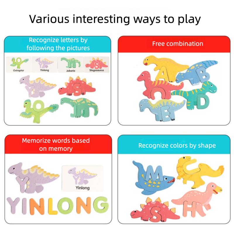 Wooden creative dinosaur 26 letters, early childhood educational puzzle toys, enlightenment learning games, children's teaching