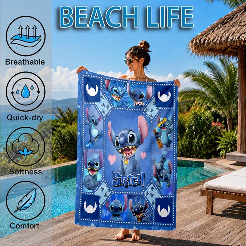 Cartoon Hawaii Artwork Printed Microfiber Beach Towel, Soft And Absorbent, Quick-Dry, Ideal for Summer Travel, Beach Essential, Swimming Pool