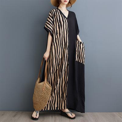 Summer Loose Plus Size Cotton Linen V-neck Dress