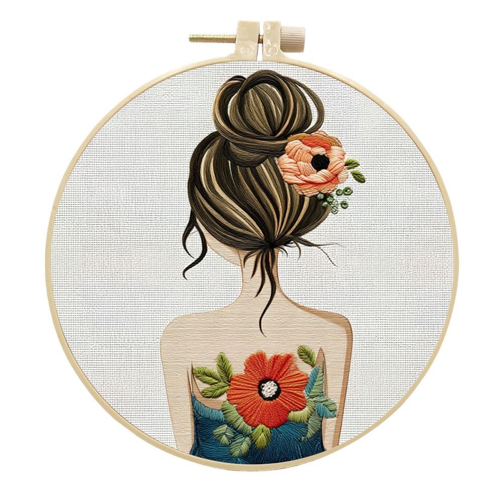 1Pc Girl Pattern Embroidery DIY Craft Fabric Material Kit Creative Craft Needle and Thread