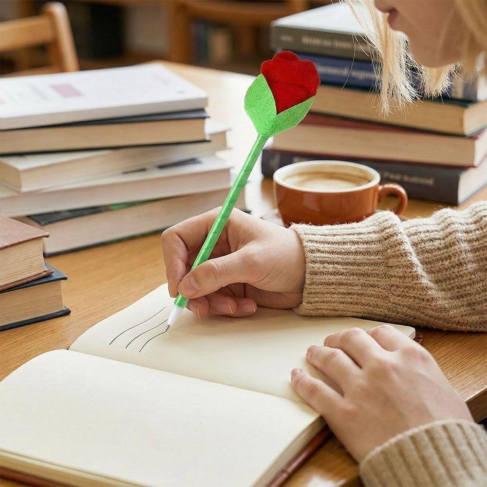 Smooth Writing Cute Cartoon Design Pens Valentine's Day Stuffed Rose Pens  Office Supplies