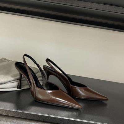 Women Sandals Spring New Style Brand Woman Slingback Shoes Ladies High Heels Elegant Med Heel Pointed Toe Slip On Sandal