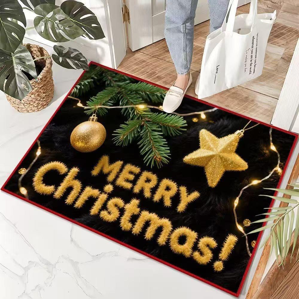 Visual Velvet Christmas Door Mat with Santa Snowman Elk Patterns Floor Mat for Home Entrance Decor Adding Festive Charm