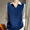 Women's Retro V-Neck Wool Knit Vest - Sleeveless, Jacquard Design, Loose Fit