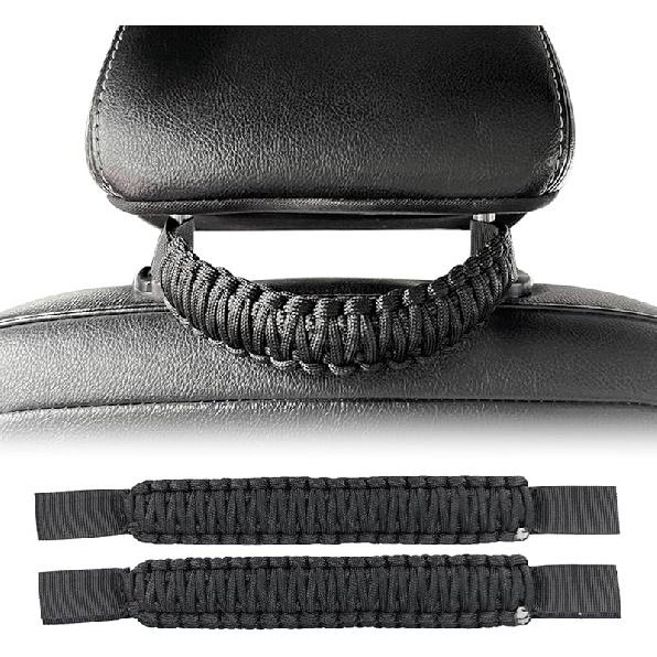 Paracord Headrest Grab Handles for Jeep Tacoma Bronco,Heavy-Duty Back Seat Grab Handles (Black)