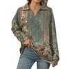 Women's Summer Fashion Casual  Printed V-Neck Long Sleeve Shirt Top
