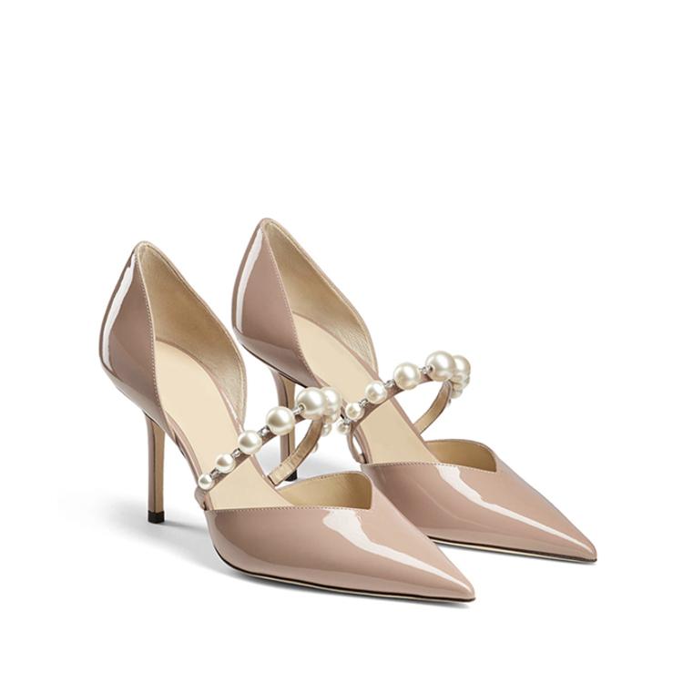 Fashion Star-Style Luxury Pearl Rhinestone Patent Leather Pointed-Toe High Heels For Women Women'S Party Wedding Shoes