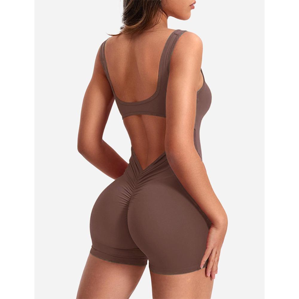 Tuta da donna a collo rotondo senza maniche, vestibilità aderente, vita alta, con cut-out sulla schiena, per yoga, allenamento, abbigliamento athleisure quotidiano