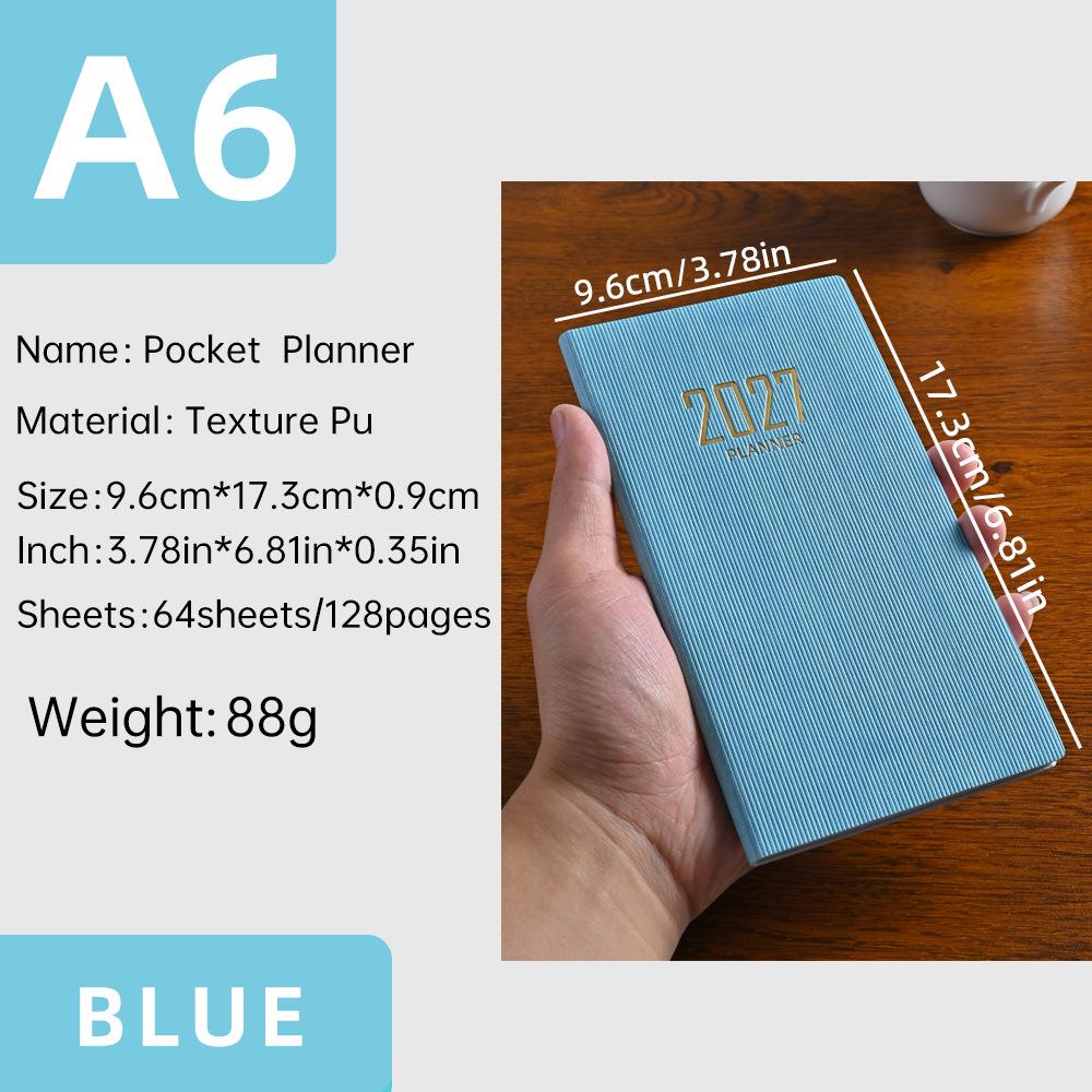2027 A6 English PU Leather Weekly Planner Portable Annual Calendar Diary