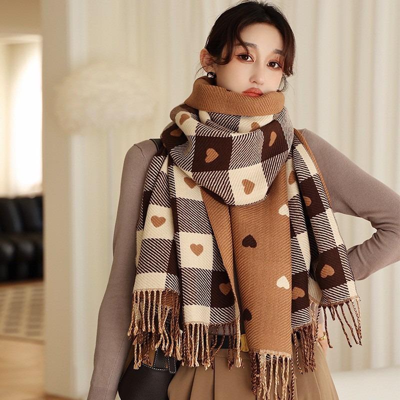 Imitation cashmere versatile love plaid scarf thickened tassel warm air conditioner shawl scarf