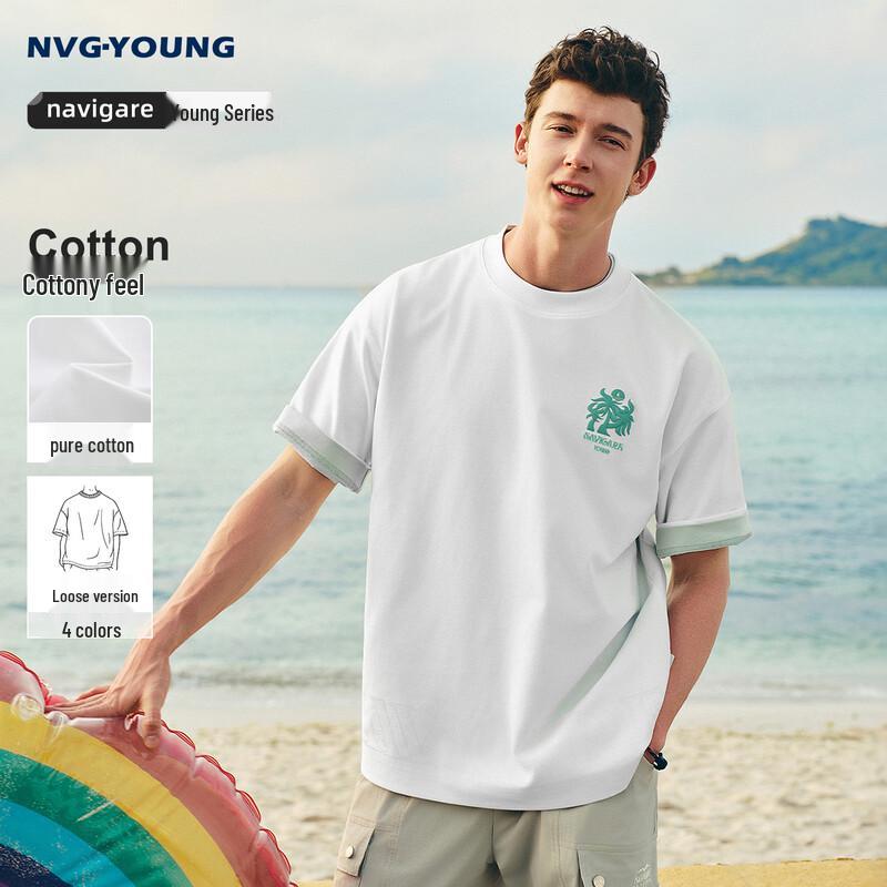 NVG·YOUNG Men s Sailboat Round Neck Short Sleeve T-Shirt L