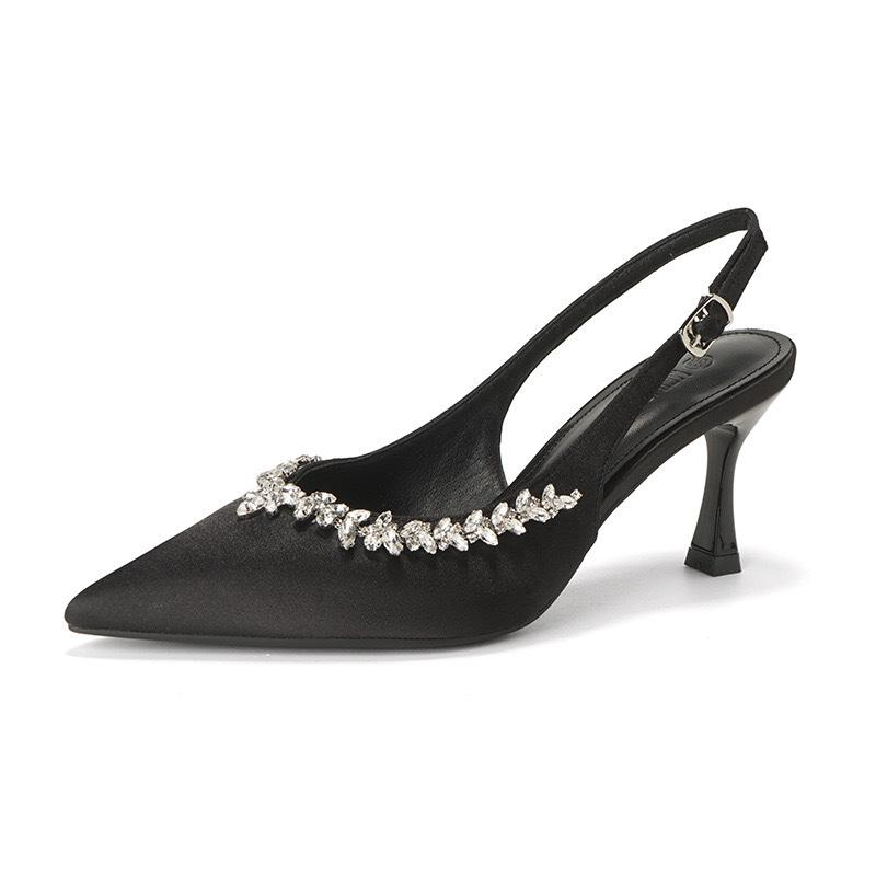 Temperament Rhinestone Thin Heel Commuter Pointed High Heels Women's Summer Wear One Word with Bag Head Sandals