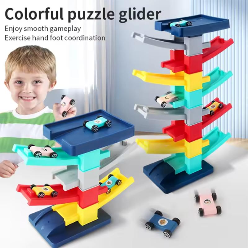 Children'S Cartoon Fun Sliding Mini Inertia Car Early Education Multi-Layer Color Track Puzzle Desktop Toy