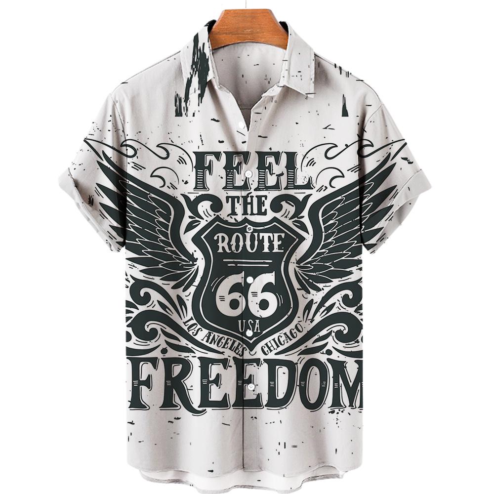 Camicia Nuova da Uomo Hawaiana Route 66 Street Classic Stampa 3D Manica Corta T-shirt Musica Rock Collo Revers Taglia Larga Uomo Top Vestiti Vintage