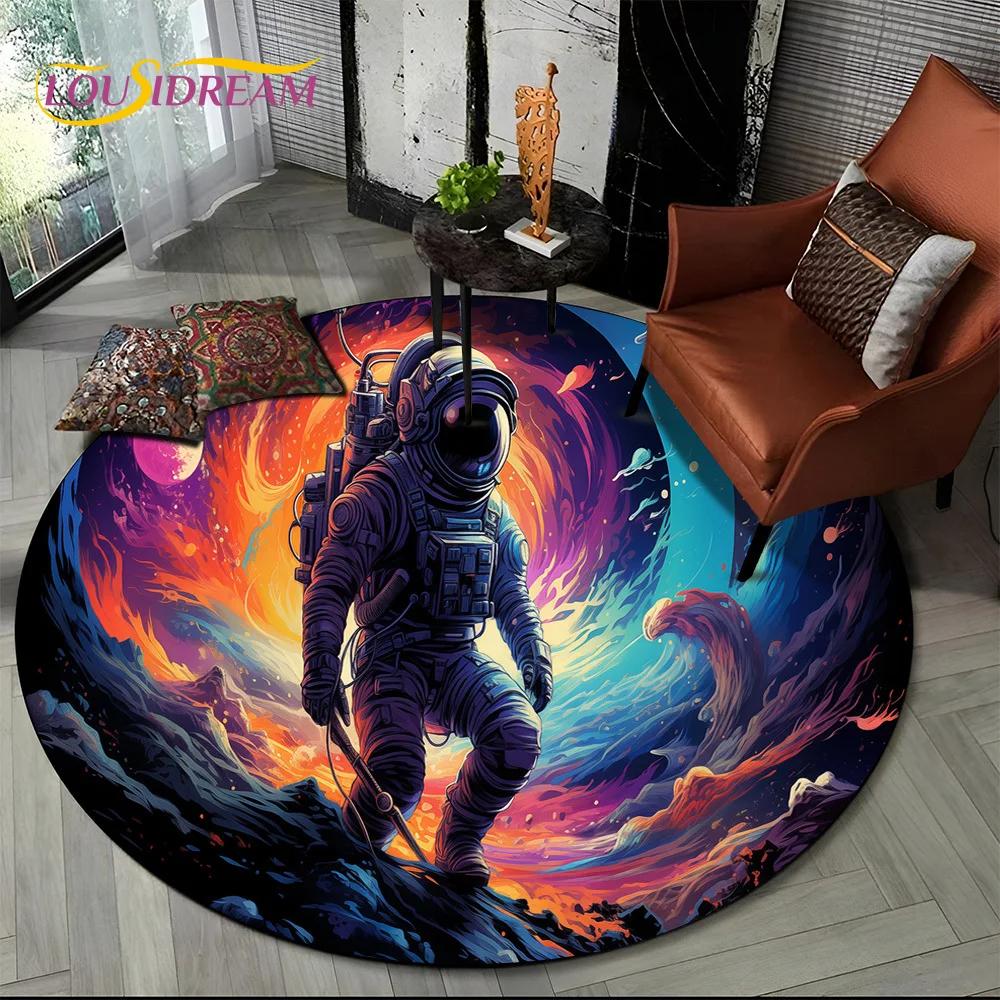 Astronaut Universe Spaceman 3D Outer Space Cartoon Round Area Carpet Rug for Living Room Bedroom Kid Decor,Pet Area Rug Non-slip