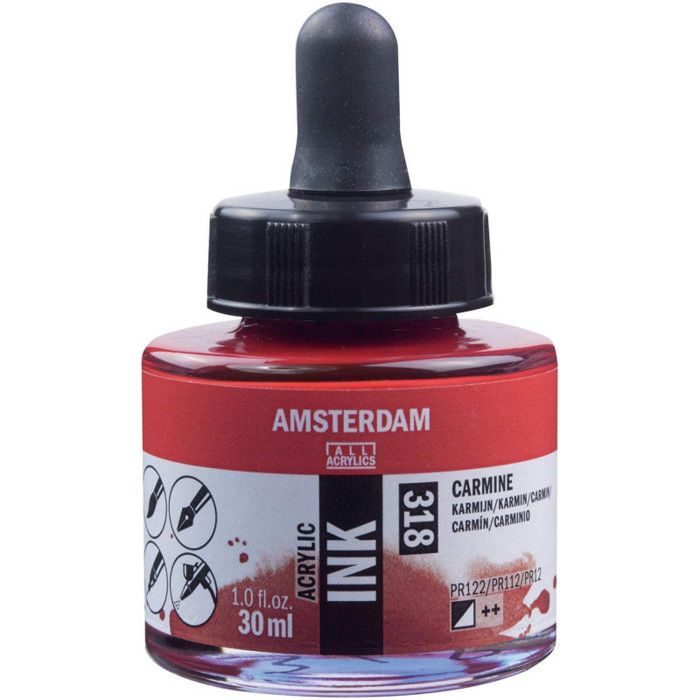 Bottle of Acrylic Ink - AMSTERDAM - 30ml - Carmine - Red - Mixed