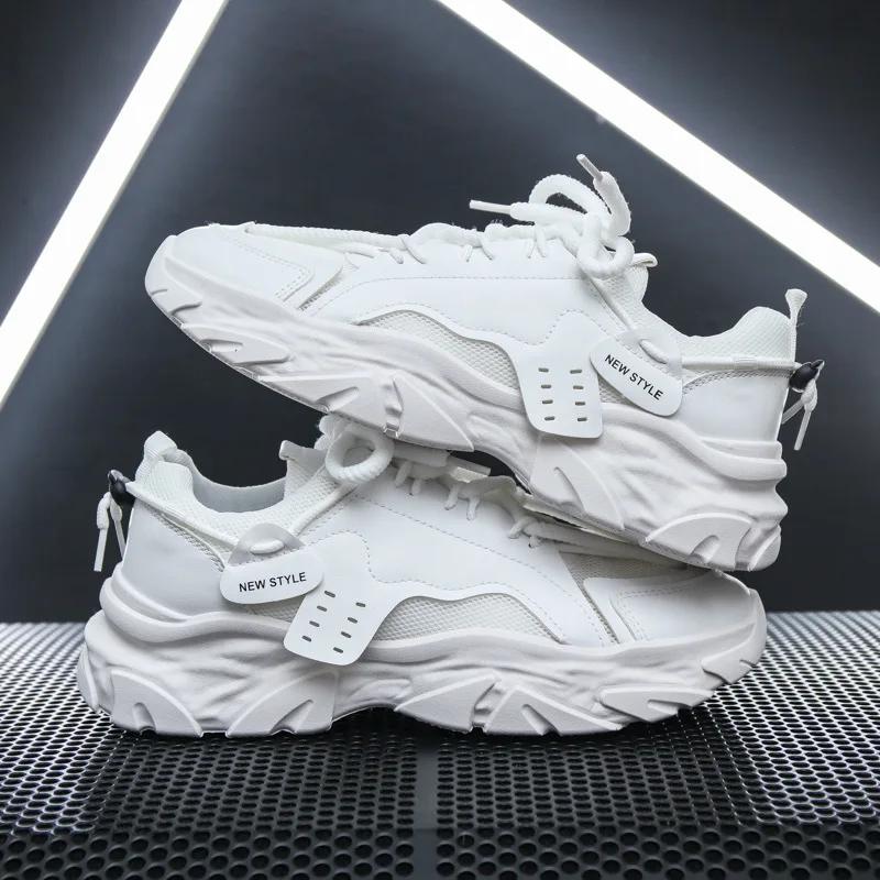 New Summer Men's Shoes Breathable Mesh Sports Sneakers Trendy Versatile Thick Base White Casual Shoes For Elderly Men