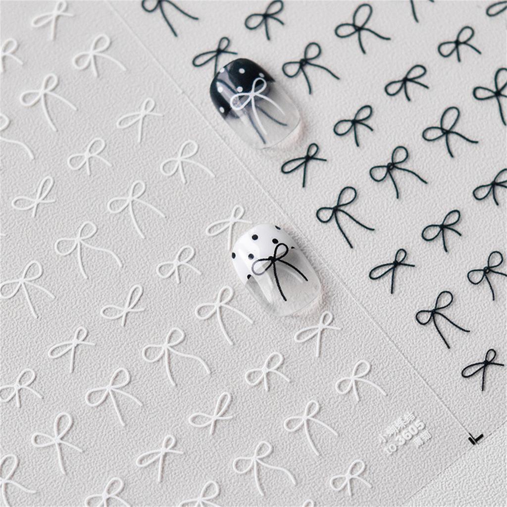1pcs 5D Fashion Cartoon Mini Bow Nail Art Stickers Red Black White Ribbon Nail Decorations Decals DIY Nail Accessories