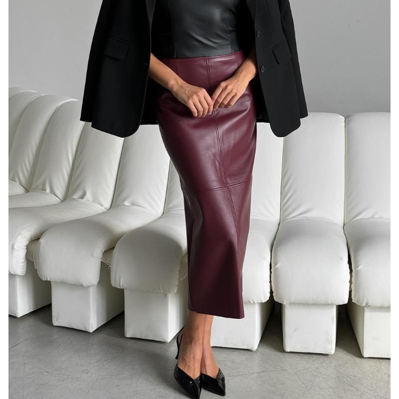 Jupe d'hiver mi-longue fendue taille haute pour femme