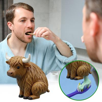 Highland Cow Toothpaste Topper Funny Animal Shape Toothpaste Cap Pooping Cow Toothpaste Dispenser for Family Dorm Bathroom Decor