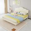Modern Minimalist Soft Bed, Comfortable and Soft Headboard, 160*200CM, Beige, Low Box Bed Frame Does Not Include Gas Rod, Does Not Include Mattress.
