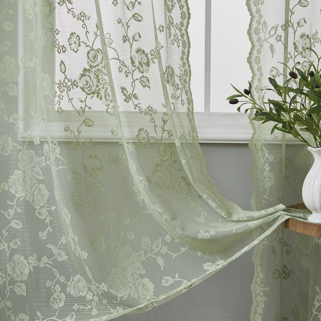 Fransk Stil Gardiner Gröna Genomskinliga Gardiner Vintage Dörrgardiner Ljusfiltrerande Dubbla Lager Spets Genomskinliga Gardiner Sovrum Avdelningsgardiner Buk
