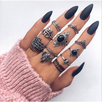 Retro Elefant Palme Wassertropfen Ring Set Zehn Stück
