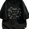 Cartoon Printed Fashion Pattern Tshirt Casual Shortsleeved White Cute Cat Summer Short Sleeved Harajuku Streetwear Tops Tee
