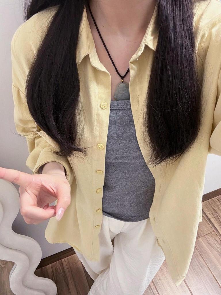 Women's Solid Color Cotton Shirt - Spring/Autumn Korean Style, Casual Loose Fit, Versatile Long Sleeve Jacket Top
