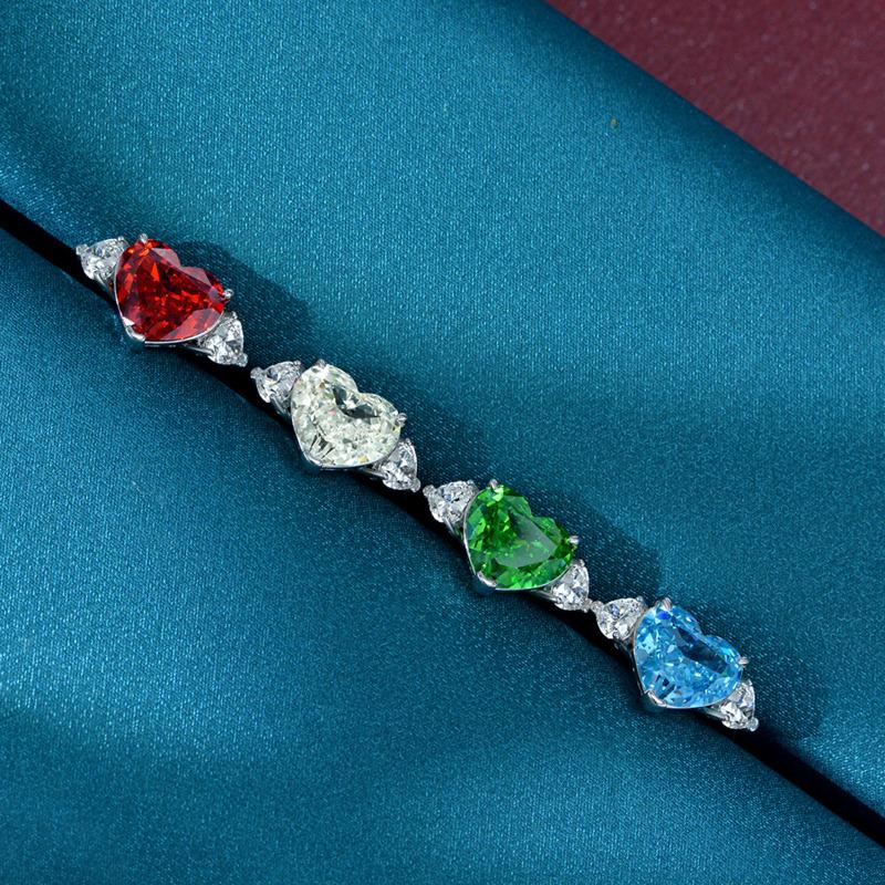 GICA GEMA 100% 925 Sterling Silver 10*12mm Heart Green Zircons Gemstone Rings For Women Sparkling Party Fine Jewelry