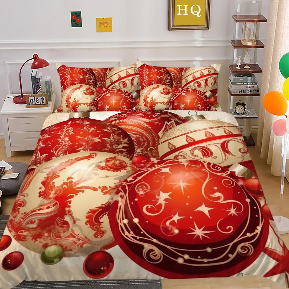 Christmas Digital Printing 3D Printing Polyester Pillowcase Quilt Cover Two or Three-piece Set Is Available
