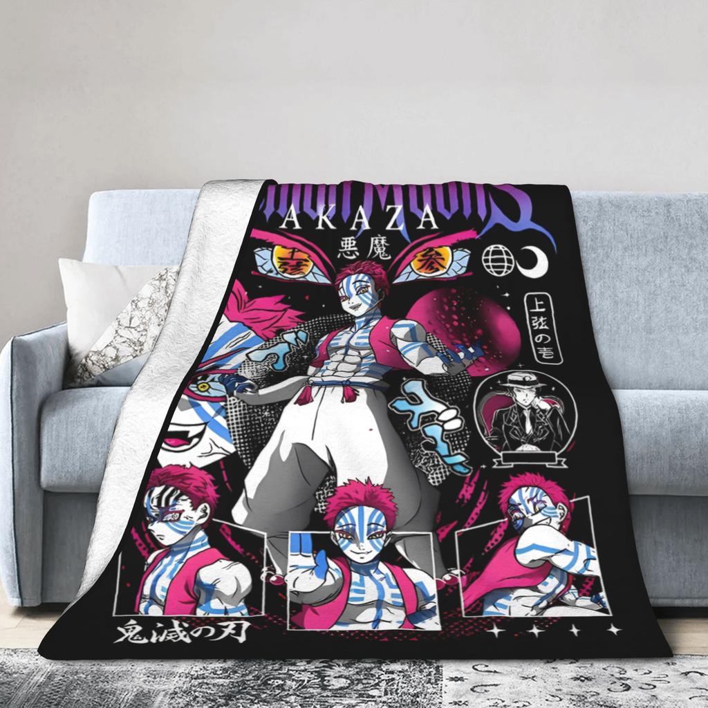 Akaza Blankets Velvet Anime Kimetsu No Yaiba Soft Throw Blanket for Car Sofa Couch Bedroom Quilt