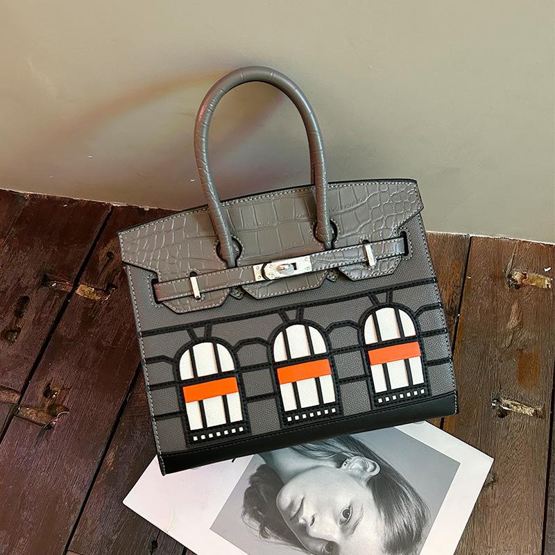 Kleines Haus High-End Rindsleder Krokodilmuster kontrastierend Platin Tasche neue Mode Schulter Umhängetasche Handtasche