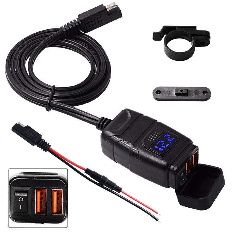 LMoDri Motorcycle Vehicle-mounted Charger Waterproof Dual QC 3.0 Quick Charge 12V Phone Charger Voltmeter Switch