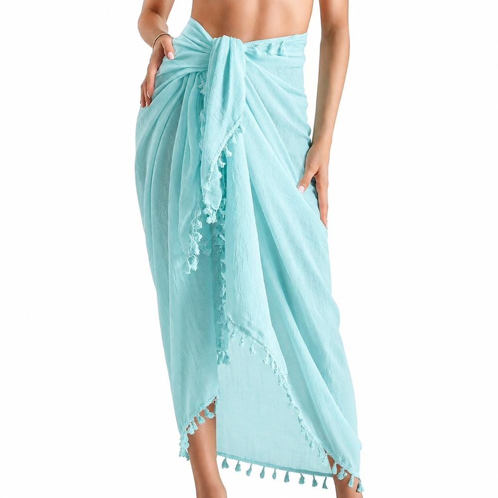 Solid Color Bikini Cover Up Sheer Design Sarong Beach Towel  for Women Seaside Holiday