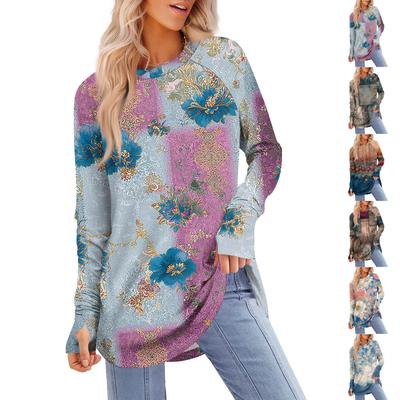 Damen Oversized Sweatshirt Grafik Pullover Langarm Übergroße Schulter Rundhals Shirt Tops Vintage Kleidung