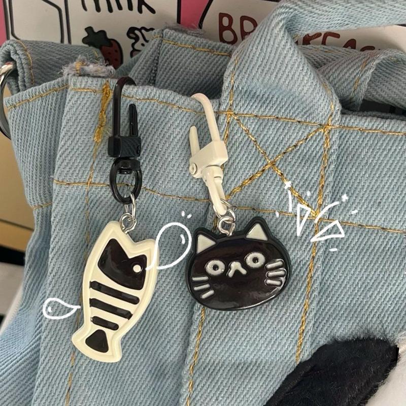 Cartoon Cute Cat And Fish Key Chain Student Backpack Earphone Case Pendant Decoration Car Key Accessories Jewelry Gifts