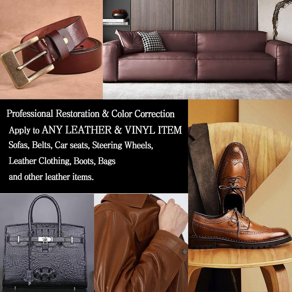 Leather Recoloring Balm, 10 OZ Dark Brown Leather Dye Recolor, Leather Scratch Remover, Leather Repair Kit for Furniture Restore & Renew Restore