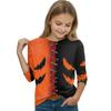 Girls Halloween Pumpkin Witch Print Long Sleeve Neck Casual Tee
