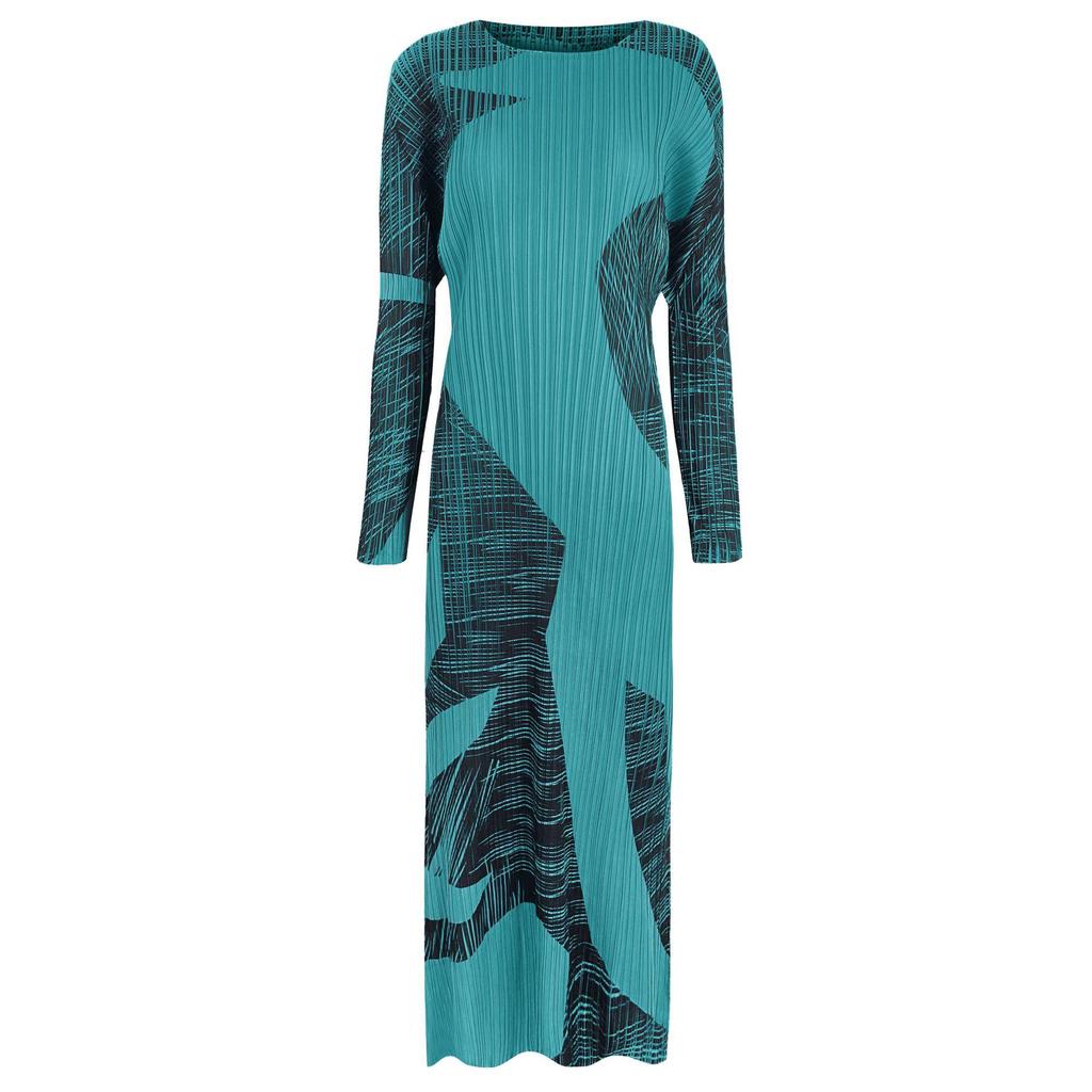 Elegantes A-Linien-Damenkleid: Frühling 2025, Rundhalsausschnitt, Kontrastfarbe, Lässiger Stil, Slim Fit, Langarm.