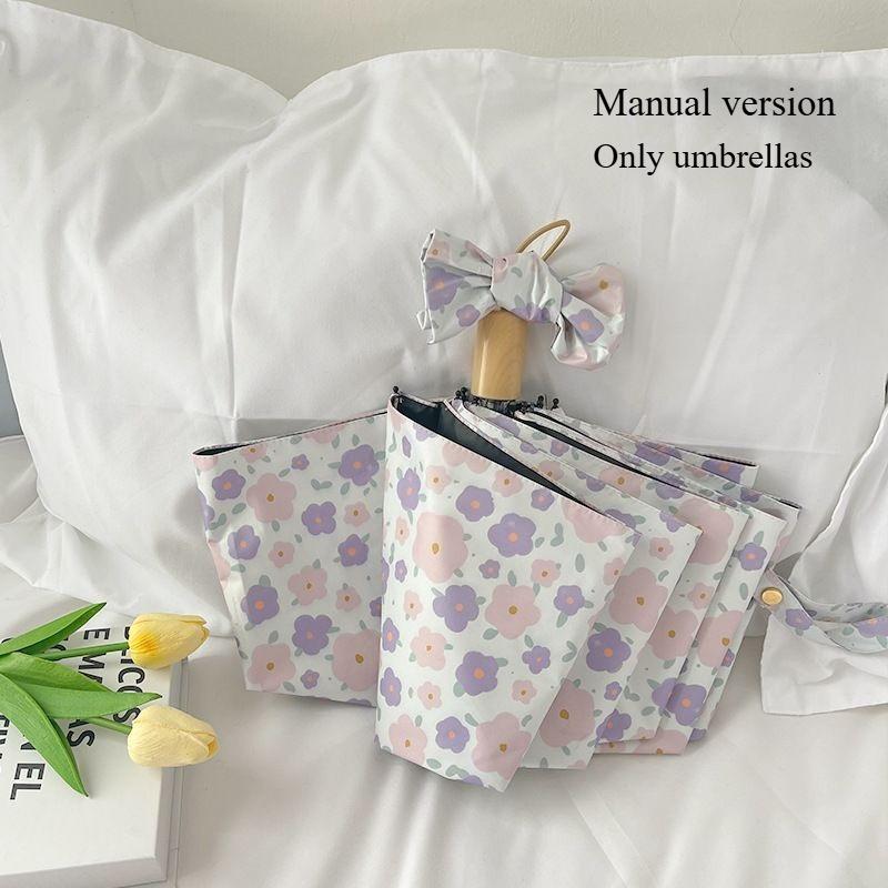 1pc Gentle Floral Ins Wind Sun Protection Folding UV Rain and Light Dual-use Portable Sunshade Umbrella