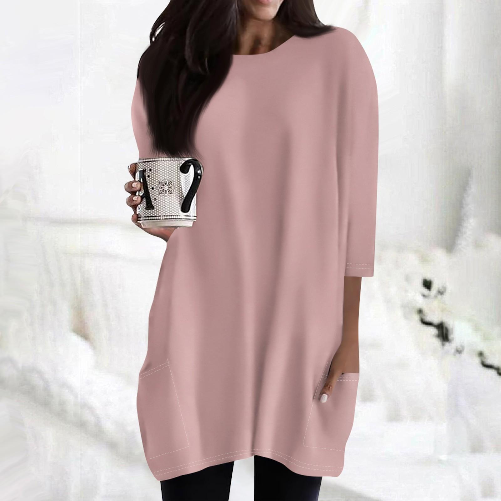 

Женские повседневные рубашки с рукавами 3/4, модные туники с принтом, топы с карманами S розовый