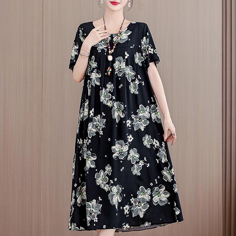Letné oversize šaty Elegantné dámske dlhé šaty s krátkym rukávom Plus veľkosti