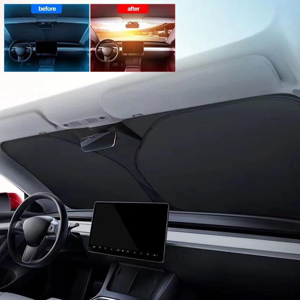For Tesla Model 3 Y X S Car Front Windshield Sunscreen Window Sunscreen Visor Sun Shade Blocks UV Rays Protection Parasol Coche