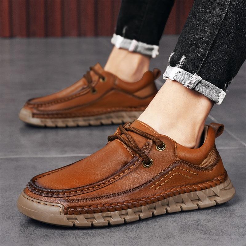Fashion Fashion Men Sneakers Handmade Sewing Casual Shoes Leather Lace-Up Men Shoes Walking Sneakers Men Moccasins Zapatillas Hombre