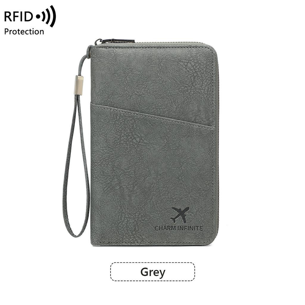 Multi-Functional RFID Blocking Passport Bag Travel Document Holder with Long Zipper Ticket Storage Wallet for Multiple Passports