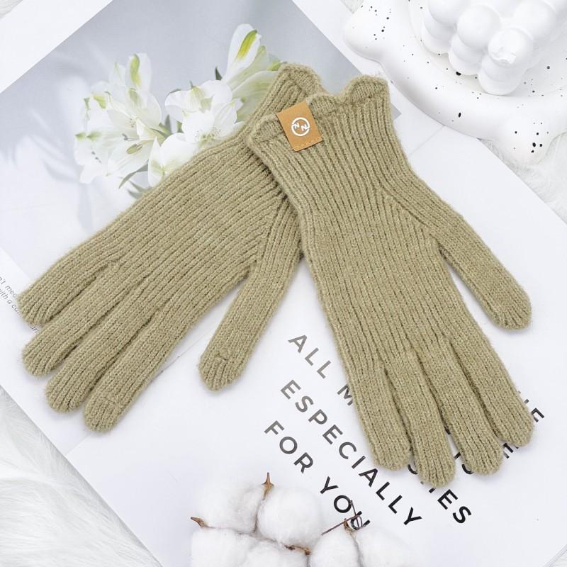 Warm Knitted Fleece-Lined Fingerless Gloves Women Winter Touchscreen Compatible Thick Wool Blend Mittens