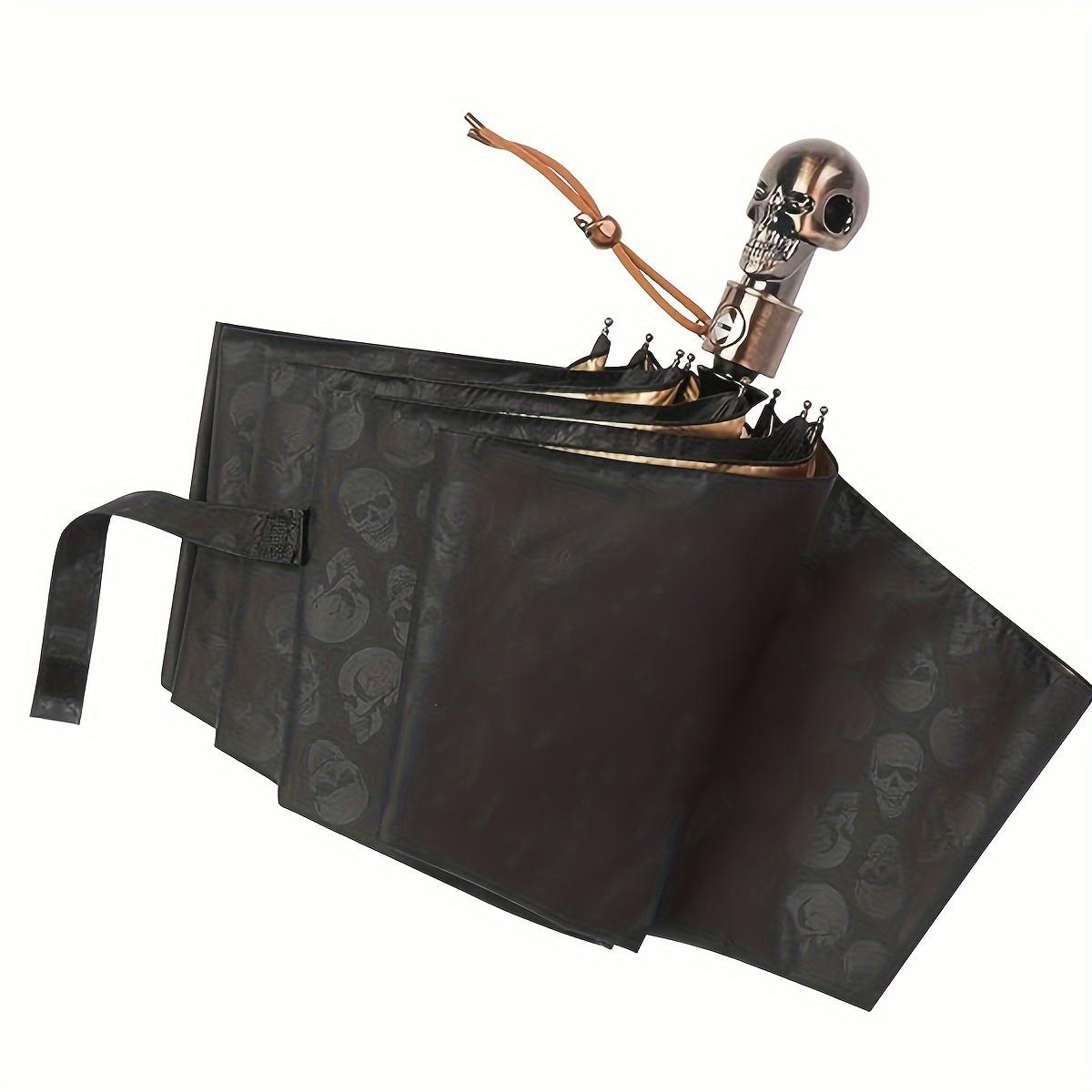 

Складной зонт с ручкой в ​​форме черепа, компактный прочный повседневный зонт с 8 ребрами для мужчин и женщин чёрный