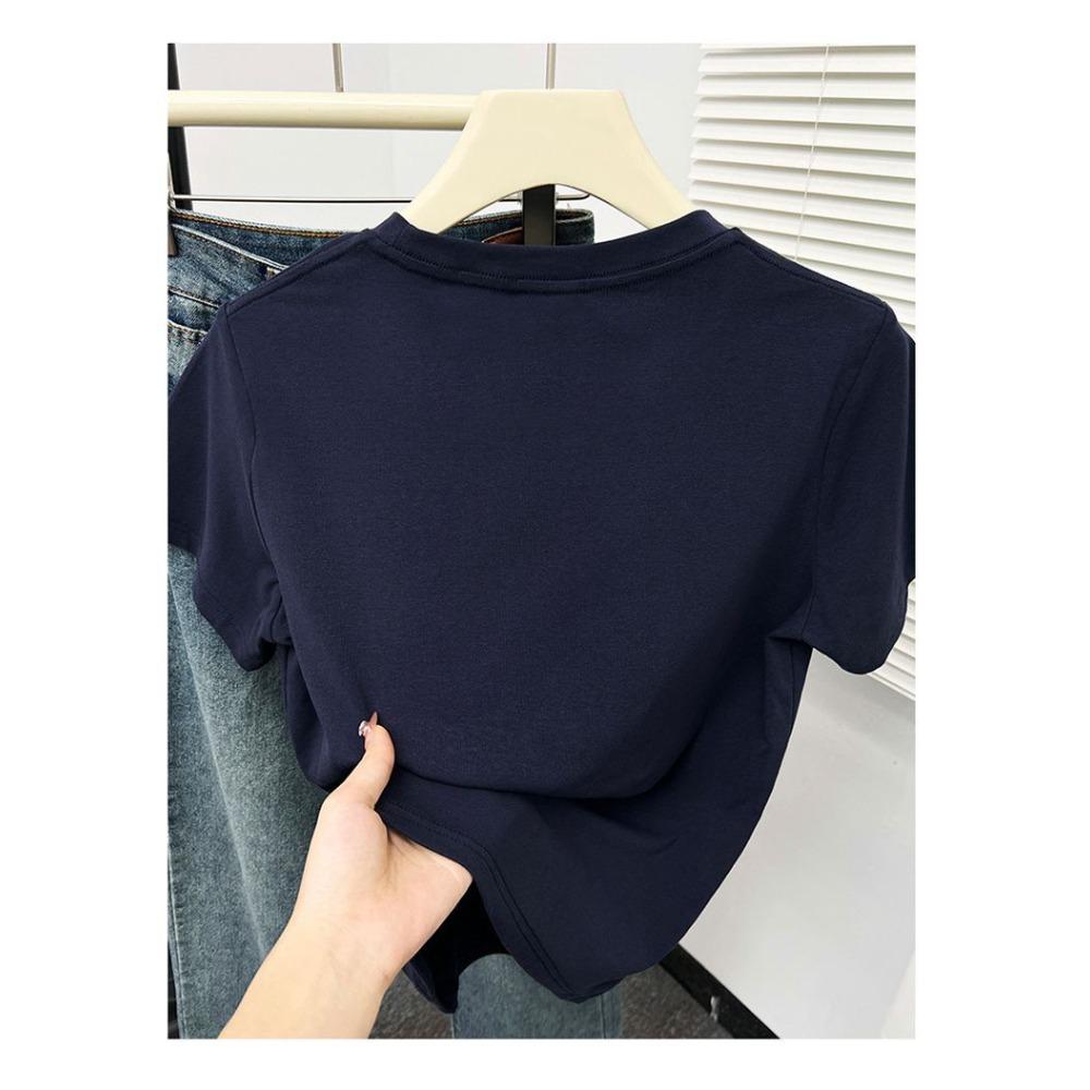 Große Größe Dünnes Fleisch Abdeckung Einfarbige Schulter Kurzarm T-Shirt Damen Sommer Neu Fett Mm Lässig Pendler Hemd Oberteil